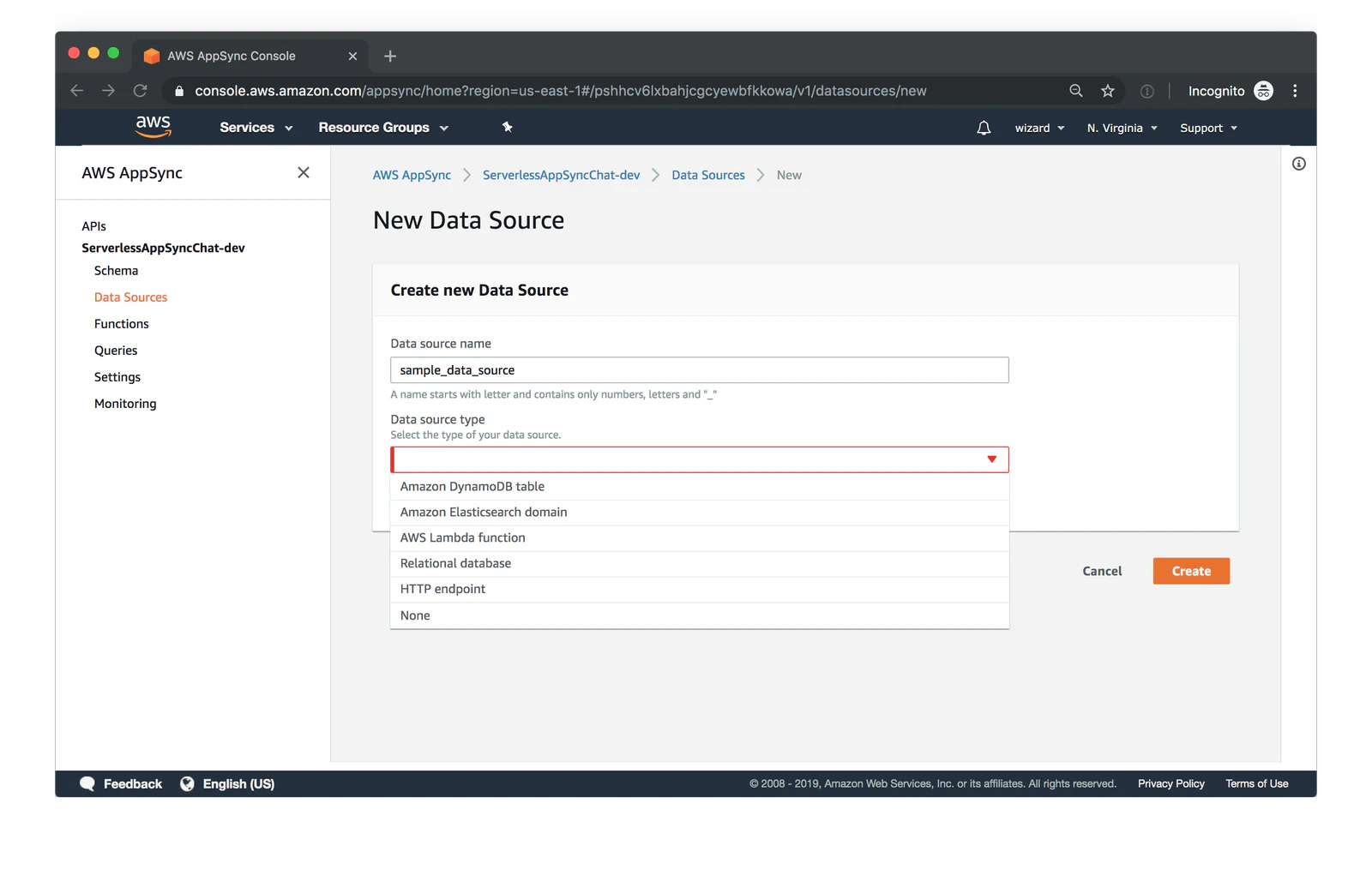 screenshot of AWS AppSync